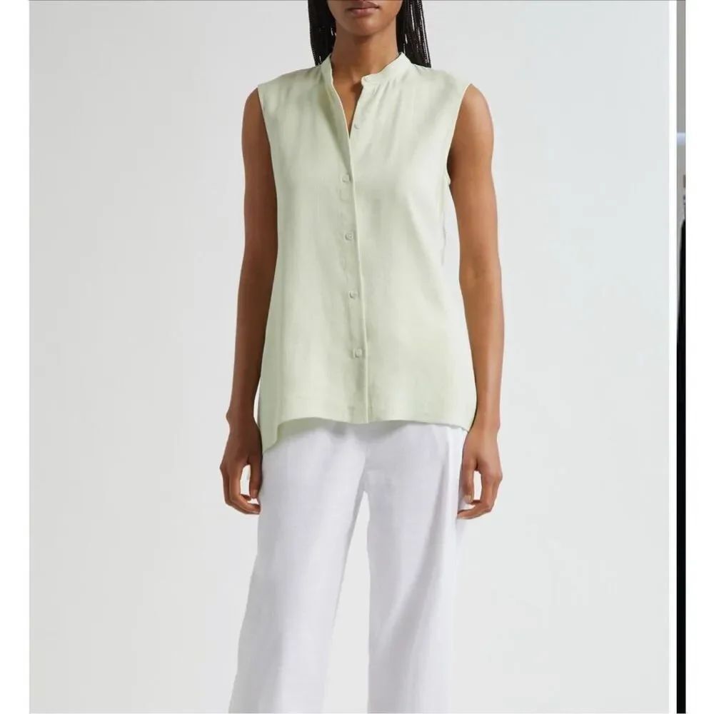 Theory Asymmetric Drape linen blend sleeveless top blouse in aloe size M NWT - Picture 4 of 11